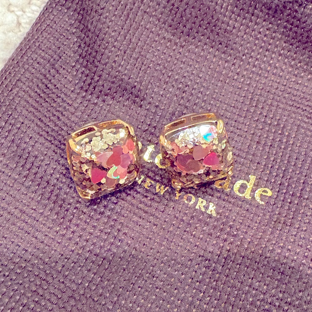 NWOT new Kate spade gold glitter heart studs - novelty valentine rare